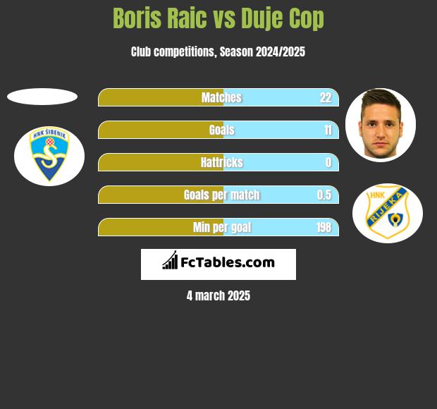 Boris Raic vs Duje Cop h2h player stats