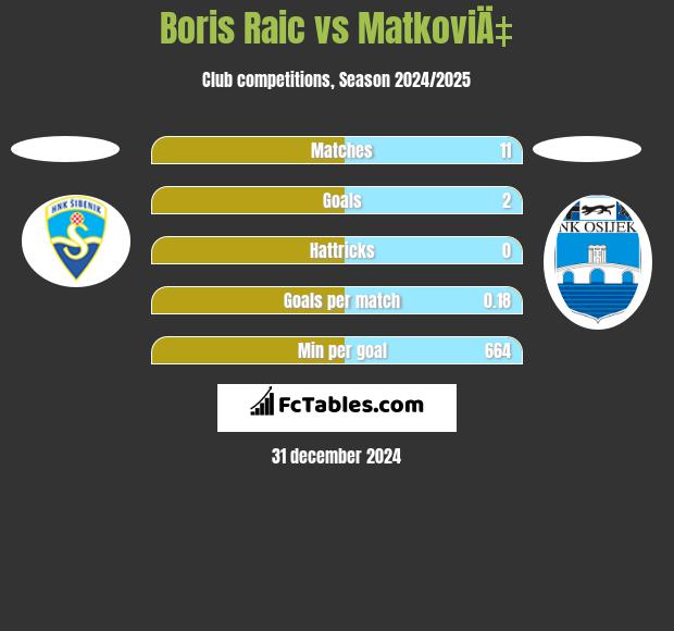 Boris Raic vs MatkoviÄ‡ h2h player stats