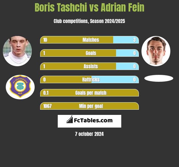 Boris Tashchi vs Adrian Fein h2h player stats