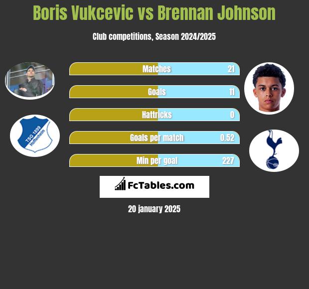 Boris Vukcevic vs Brennan Johnson h2h player stats