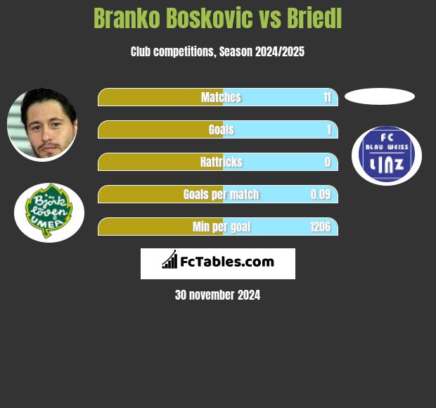 Branko Boskovic vs Briedl h2h player stats