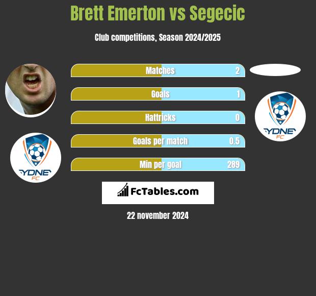 Brett Emerton vs Segecic h2h player stats