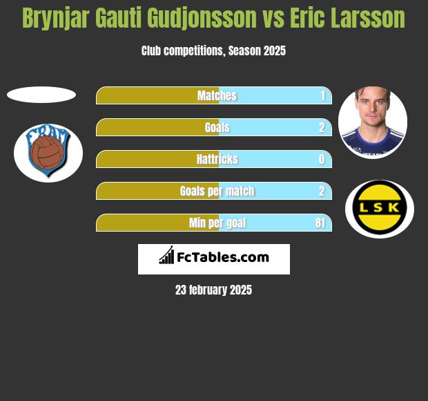 Brynjar Gauti Gudjonsson vs Eric Larsson h2h player stats