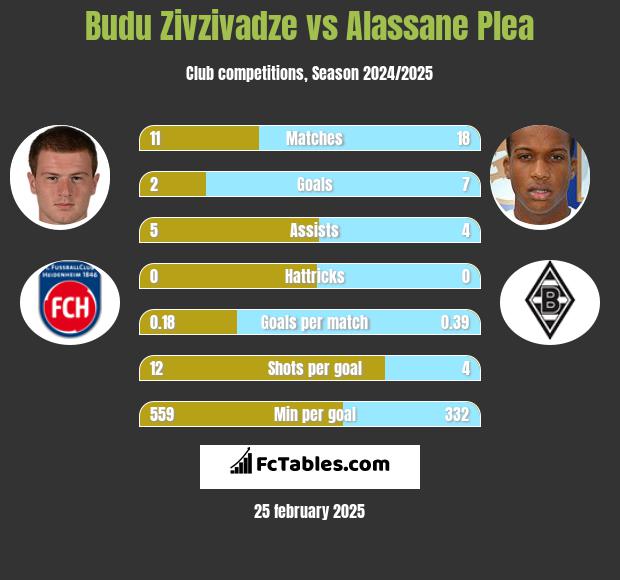 Budu Zivzivadze vs Alassane Plea h2h player stats