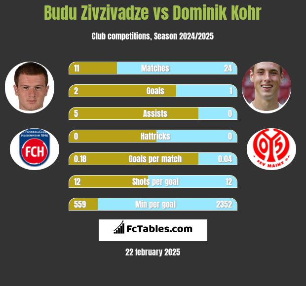 Budu Zivzivadze vs Dominik Kohr h2h player stats