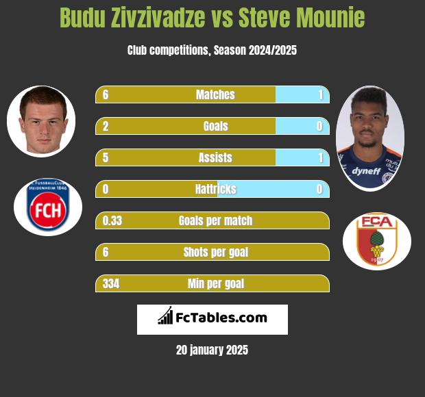 Budu Zivzivadze vs Steve Mounie h2h player stats