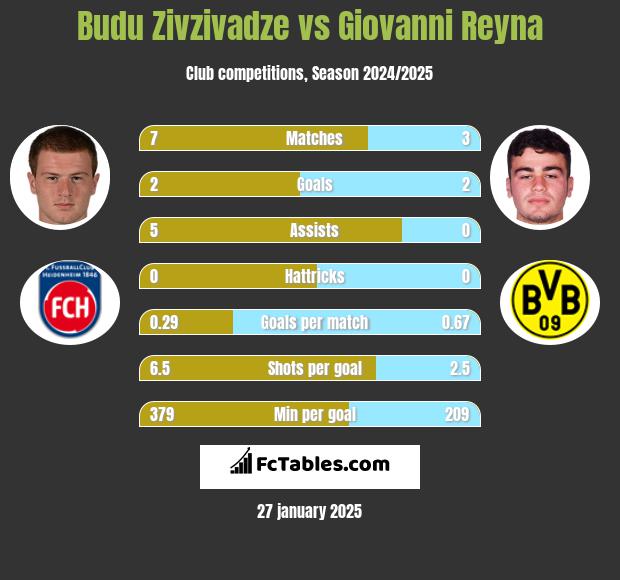 Budu Zivzivadze vs Giovanni Reyna h2h player stats