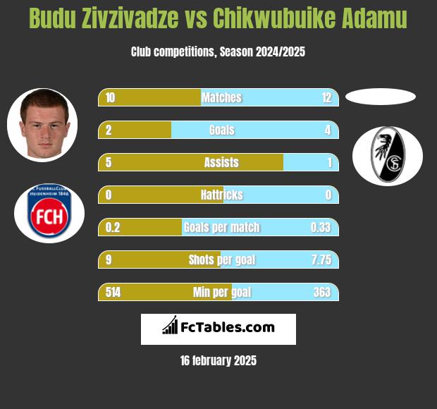 Budu Zivzivadze vs Chikwubuike Adamu h2h player stats