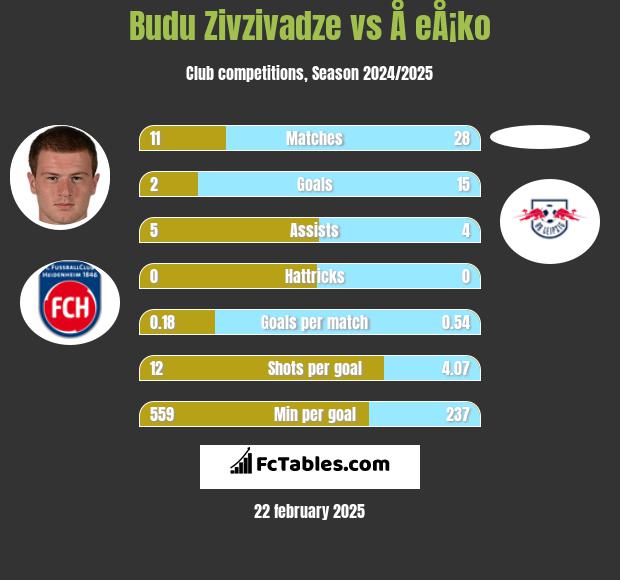 Budu Zivzivadze vs Å eÅ¡ko h2h player stats