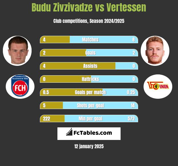 Budu Zivzivadze vs Vertessen h2h player stats