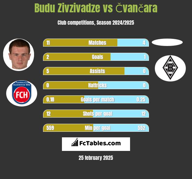 Budu Zivzivadze vs Čvančara h2h player stats