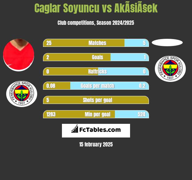 Caglar Soyuncu vs AkÃ§iÃ§ek h2h player stats