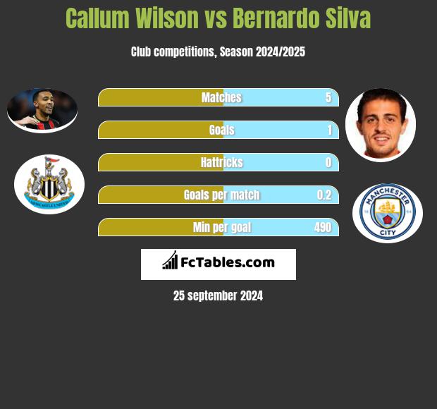 Callum Wilson vs Bernardo Silva h2h player stats