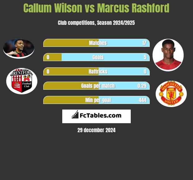 Callum Wilson vs Marcus Rashford h2h player stats