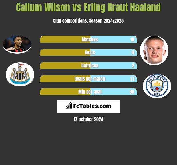 Callum Wilson vs Erling Braut Haaland h2h player stats