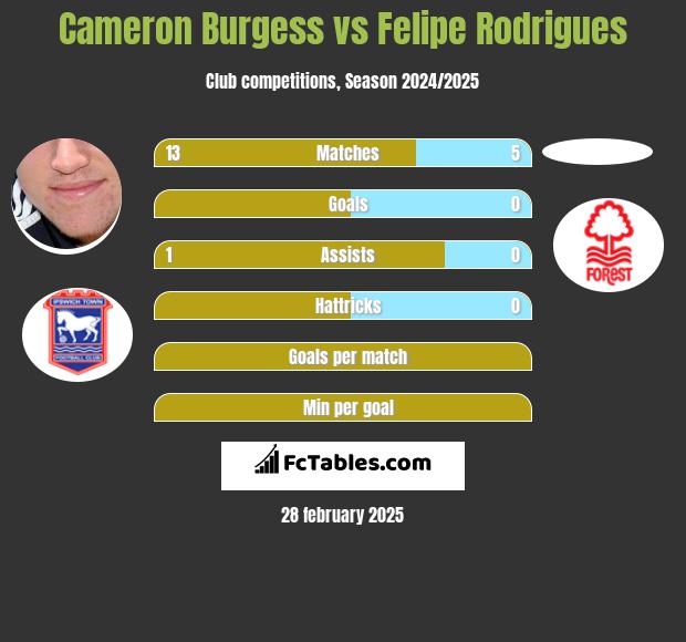 Cameron Burgess vs Felipe Rodrigues h2h player stats