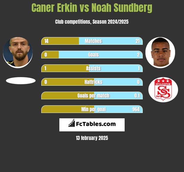 Caner Erkin vs Noah Sundberg h2h player stats