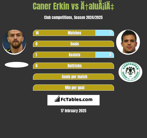 Caner Erkin vs Ä†aluÅ¡iÄ‡ h2h player stats