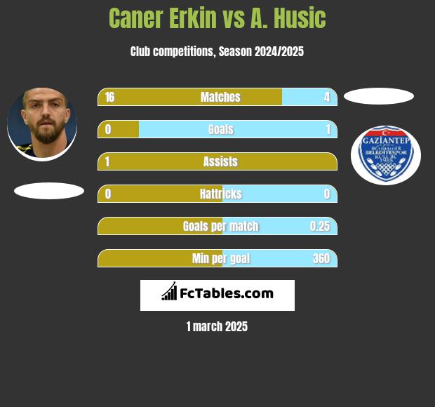 Caner Erkin vs A. Husic h2h player stats