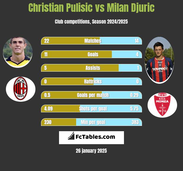 Christian Pulisic vs Milan Djuric h2h player stats