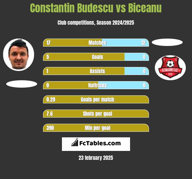 Constantin Budescu vs Biceanu h2h player stats