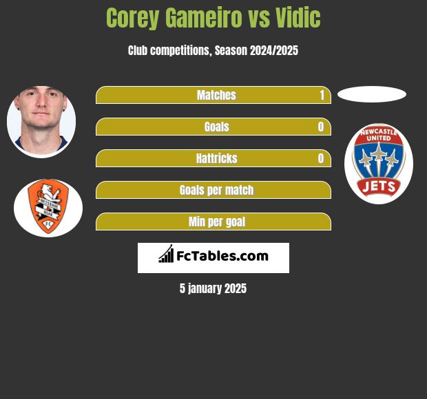 Corey Gameiro vs Vidic h2h player stats