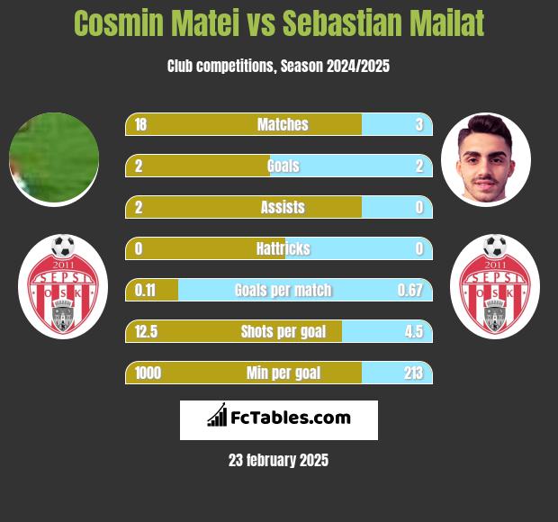 Cosmin Matei vs Sebastian Mailat h2h player stats