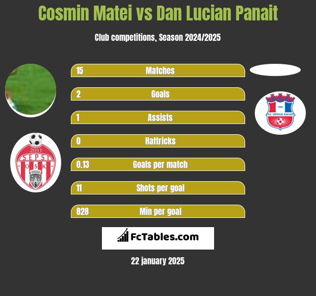 Cosmin Matei vs Dan Lucian Panait h2h player stats