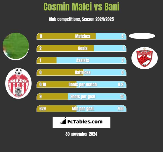 Cosmin Matei vs Bani h2h player stats