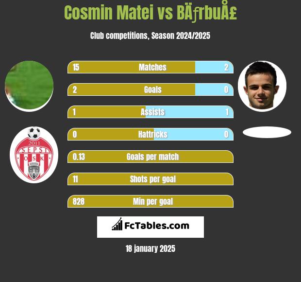 Cosmin Matei vs BÄƒrbuÅ£ h2h player stats