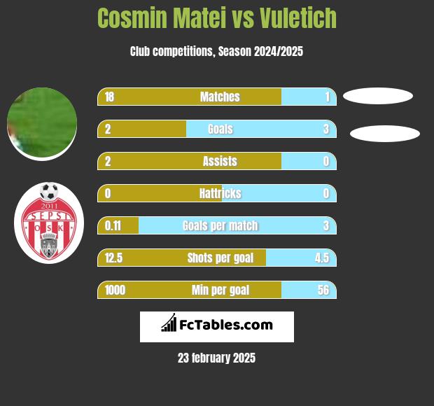 Cosmin Matei vs Vuletich h2h player stats