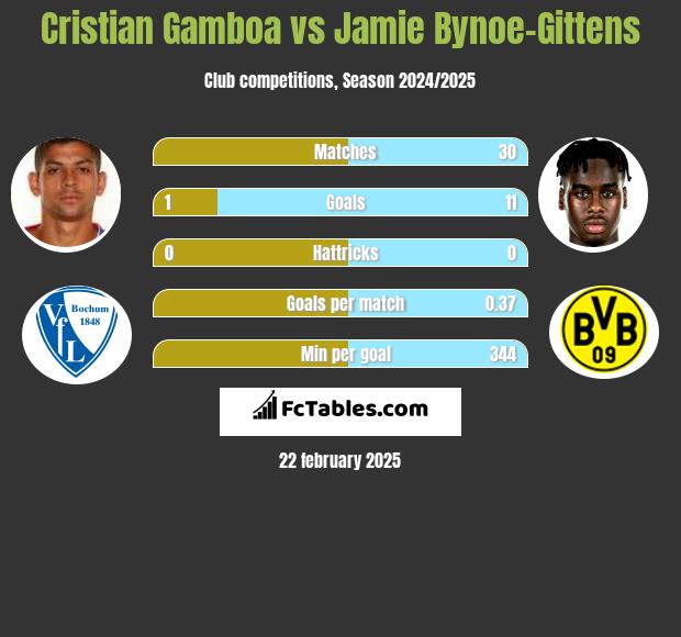 Cristian Gamboa vs Jamie Bynoe-Gittens h2h player stats