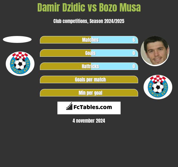 Damir Dzidic vs Bozo Musa h2h player stats