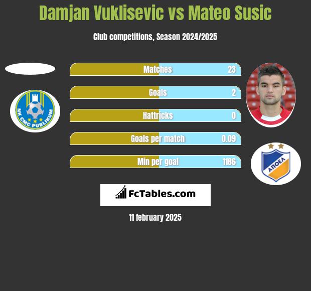 Damjan Vuklisevic vs Mateo Susic h2h player stats