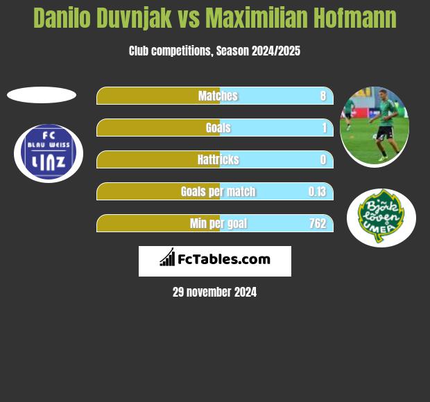 Danilo Duvnjak vs Maximilian Hofmann h2h player stats