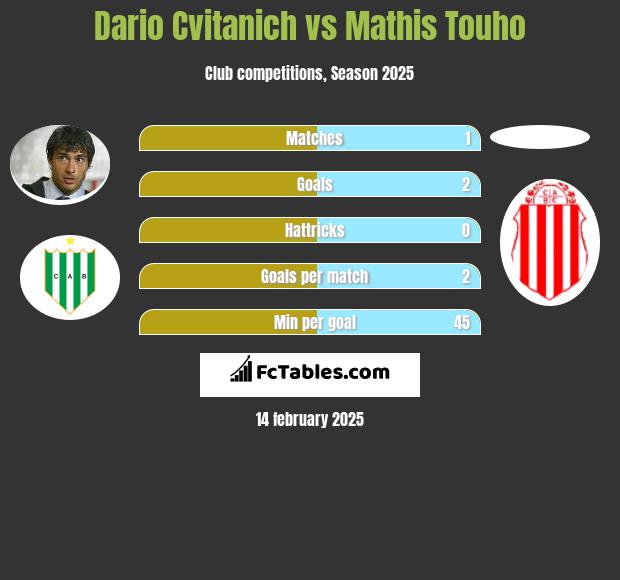 Dario Cvitanich vs Mathis Touho h2h player stats