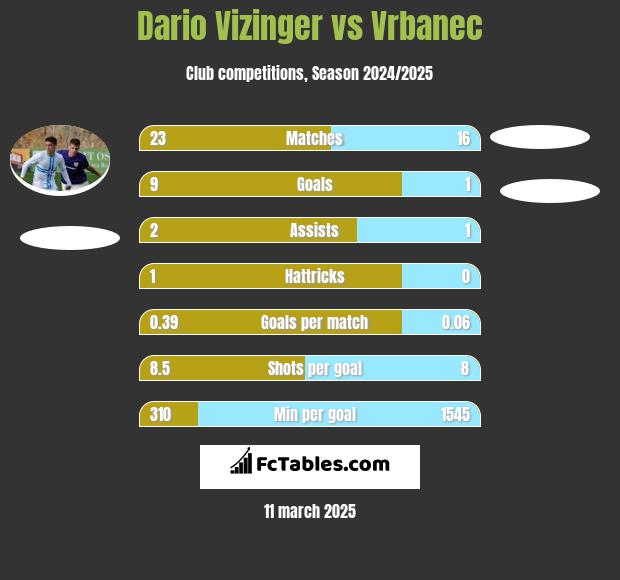 Dario Vizinger vs Vrbanec h2h player stats