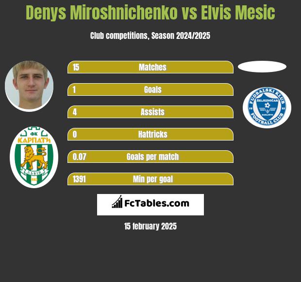 Denys Miroshnichenko vs Elvis Mesic h2h player stats