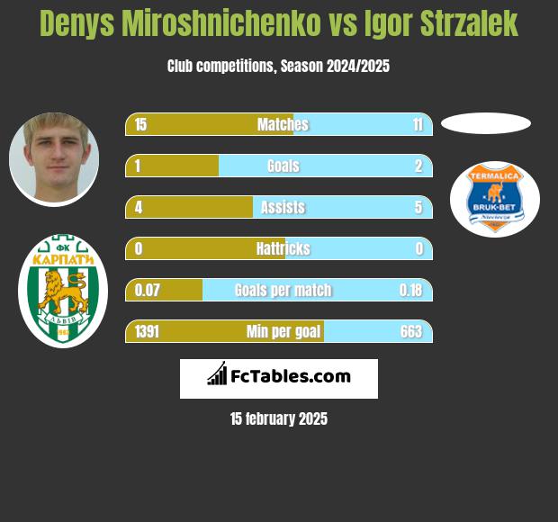 Denys Miroshnichenko vs Igor Strzalek h2h player stats