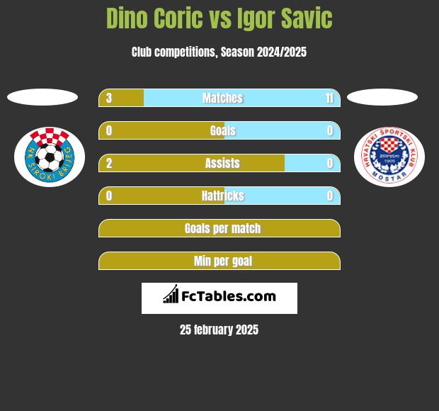 Dino Coric vs Igor Savic h2h player stats