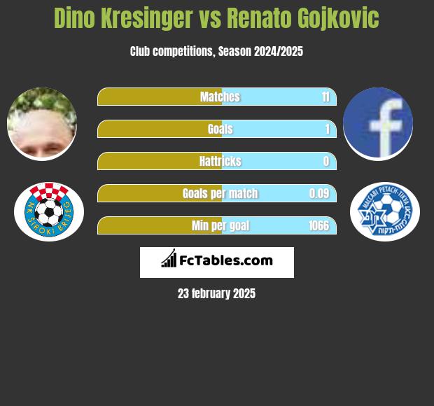 Dino Kresinger vs Renato Gojkovic h2h player stats