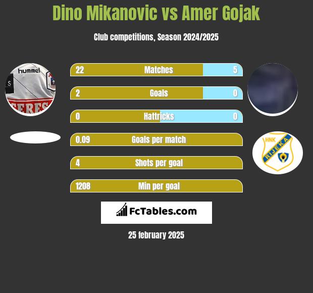 Dino Mikanovic vs Amer Gojak h2h player stats