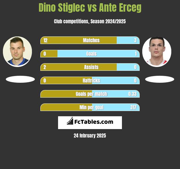 Dino Stiglec vs Ante Erceg h2h player stats