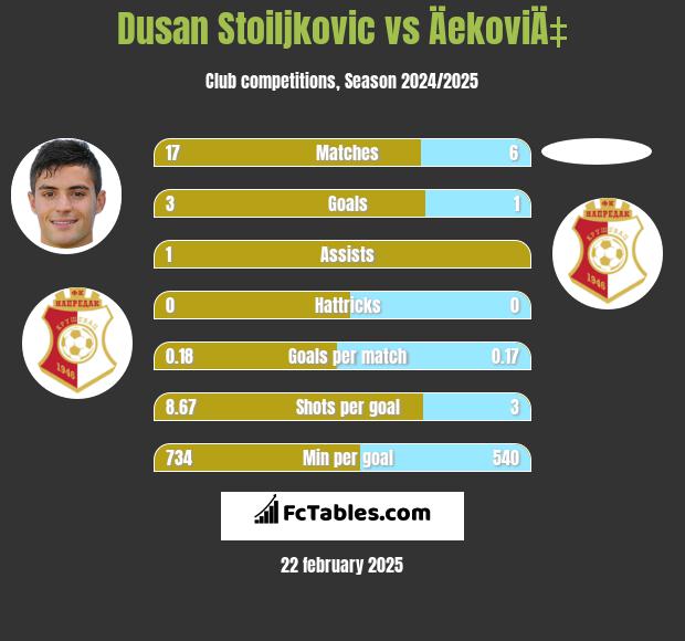 Dusan Stoiljkovic vs ÄekoviÄ‡ h2h player stats