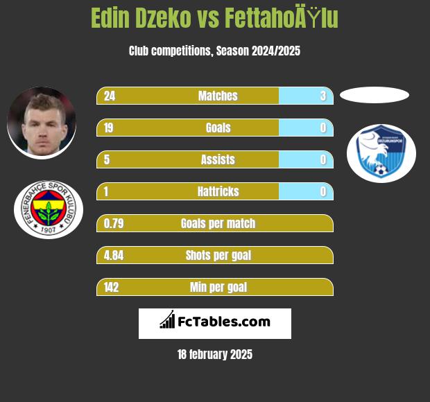 Edin Dzeko vs FettahoÄŸlu h2h player stats