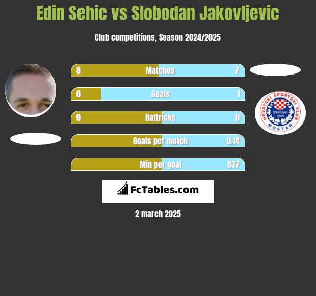 Edin Sehic vs Slobodan Jakovljevic h2h player stats