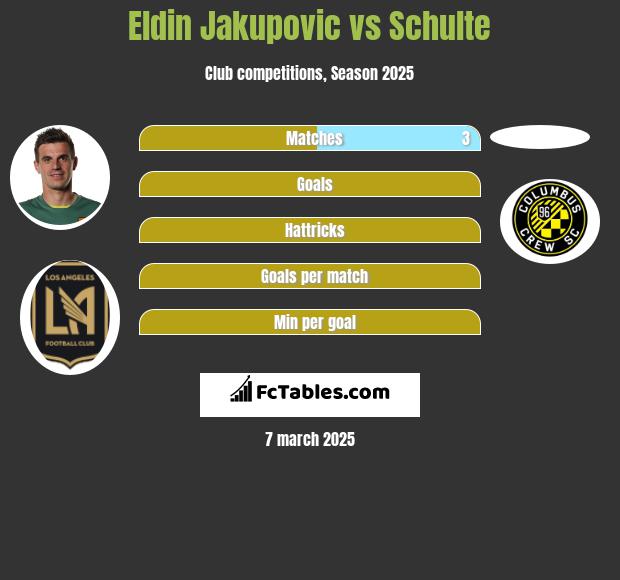 Eldin Jakupovic vs Schulte h2h player stats