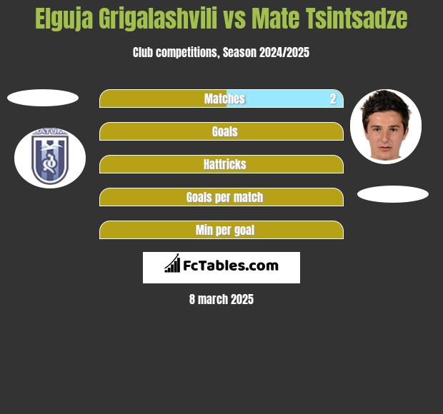 Elguja Grigalashvili vs Mate Tsintsadze h2h player stats