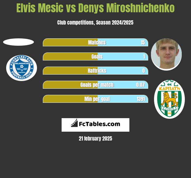 Elvis Mesic vs Denys Miroshnichenko h2h player stats