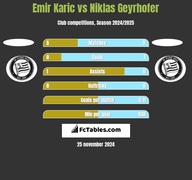 Emir Karic vs Niklas Geyrhofer h2h player stats